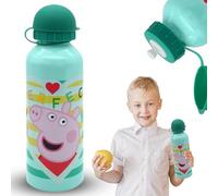 SRV Hub® Bouteille d'eau en aluminium de 500 ml avec personnage de dessin animé - Bouteille d'eau hydratée réutilisable pour enfants à partir de 3 ans (1 bouteille d'eau Peppa Pig vert)