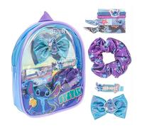 SRV Hub Disney Stitch Lot de 8 accessoires pour cheveux dans un sac à dos - Nœud à cheveux, chouchou et élastiques à cheveux pour filles, ensemble de beauté pour filles de 3 ans et plus