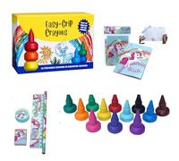 SRV Hub Ensemble de papeterie licorne 5 pièces et 12 crayons lavables - Carnet, crayon, gomme, règle, taille-crayon et crayons de cire empilables - Cadeau artistique pour la rentrée scolaire pour
