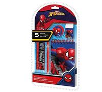 SRV Hub Ensemble de Papeterie Scolaire Spiderman 5 pièces pour Enfants | Carnet A5, Gomme, Crayon, règle, Taille-Crayon | Cadeaux Marvel pour garçons de 3 Ans et Plus