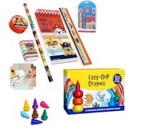 SRV Hub Kit scolaire Paw Patrol 5 pièces et 7 crayons de cire pour tout-petits - Carnet A5, crayon, gomme, règle et taille-crayon - Essentiels pour la rentrée scolaire et cadeau de coloriage pour