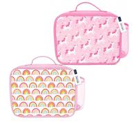 SRV Hub Lot de 2 sacs à déjeuner isothermes arc-en-ciel et licorne avec porte-bouteilles, poignées de transport et double fermeture éclair, sacs alimentaires réutilisables pour école, crèche, voyage