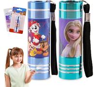 SRV Hub Lot de 2 torches de Noël pour enfants, La Reine des Neiges et Pat' Patrouille, lampes de poche LED super lumineuses en aluminium, veilleuses avec cordon pour voyage, lampes de poche de Noël