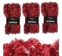 SRV Hub Lot de 3 guirlandes de Noël rouges pour célébrations - 15 m | Toile de fond de fête de Noël métallique | Guirlande murale fine pour sapin de Noël intérieur et extérieur
