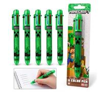 SRV Hub Minecraft Lot de 5 stylos à bille rétractables 6 en 1, multicolores de 0,5 mm, ensemble de papeterie fantaisie pour enfants, étudiants, bureau, écriture et cadeaux à partir de 3 ans