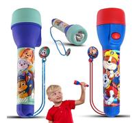 SRV Hub Paw Patr0l Lot de 2 lampes de poche LED en plastique pour enfants, camping, randonnée, voyage, cyclisme, extérieur - Piles incluses avec lumens de 3,5 cm - Taille : 16 cm