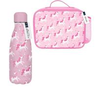 SRV Hub Sac à déjeuner licorne pour enfants et bouteille en acier inoxydable de 350 ml - Boîte à déjeuner isotherme pour filles avec porte-bouteille, poignée de transport facile, boissons froides