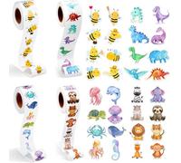 Srvauyea 2000 Pièces Autocollant Animaux en Rouleau, Autocollants de Récompense Animal, Autocollants de Motivation pour Enfants, Récompense Gommettes Animaux pour Scolaires Salle de Classe Maison