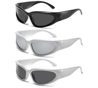 Srvauyea 3 Pack Lunettes de Soleil Homme Femme, Lunettes de Soleil Polarisées Vintage, Lunette Soleil Y2K Enveloppant, Lunettes Futuriste de Mode Protection UV400