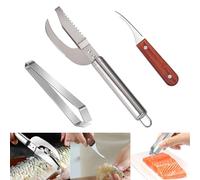 Srvauyea 3 Pièces Dissolvant D'écailles de Poisson, Ecailleur a Poisson Professionnel, Couteau à Écailles de Poisson avec Pinces Arêtes de Poisson et Nettoyeur de Crevettes pour Poisson et Viande