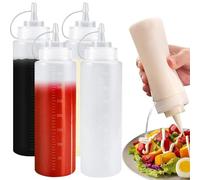 Srvauyea 4 Pièces Bouteille à Sauce, 350ml Presser les Bouteilles, Bouteilles Compressibles avec Bouchons, Transparent Flacon Souple en Plastique pour Assaisonnements, Moutarde, Ketchup, Mayo, Miel