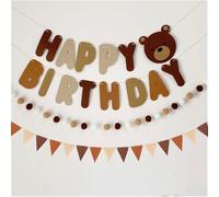 Srvauyea Marron Ours Guirlande Anniversair, Banderole Joyeux Anniversaire, Bannière D'anniversaire Guirlandes D'ours Banderole Joyeux Anniversaire Guirlande D'anniversaire pour Decoration Anniversaire