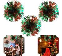 SRVertex Lot de 3 guirlandes de Noël à suspendre en forme de boule en aluminium pour fenêtre, porte et plafond Vert/rouge