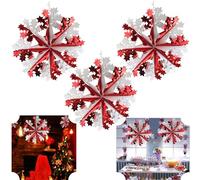 SRVertex Lot de 3 guirlandes de Noël à suspendre en forme de flocons de neige pour fenêtre, porte et plafond Rouge/blanc