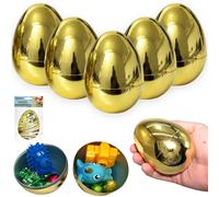 SRVertex Lot de 5 œufs de Pâques Jumbo - 10 cm de haut - En plastique doré - Fermeture à charnière - Panier vide à remplir - Fournitures de jeu de chasse