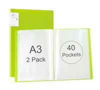 Srvnpioy 2 Pièces Porte-Vues A3 40 Pochettes 80 vues, Livre D'affichage, Présentation Affichage du Livre A3 Protège-Documents, en Polypropylène,Vert