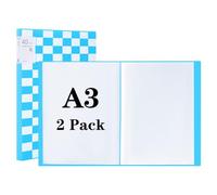 Srvnpioy Lot de 2 Classeur de Présentation A3 à 40 Pochettes 80 vues (Bleu) Porte-Vues A3 Porte-documents Affichage du Livre Protège Document pour Portfolios, Dessin et Peinture