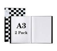 Srvnpioy Lot de 2 Porte-Vues A3 à 40 Pochettes 80 Vues (Noir) Porte-documents A3 Classeur de Présentation Affichage du Livre Protège Document pour Portfolios, Croquis, Dessin et Peinture