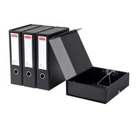 Srvnpioy Lot de 4 Noir Boîtes de Classement A4, Dos de 88 mm, Boîte d'archives en plastique avec Ressort, pour bureau, école ou salle d'archives