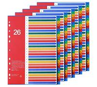 Srvnpioy Lot de 5 Intercalaires A4 A-Z pour classeurs à anneaux, 26 onglets en Polypropylène, Multicolore, 11-trous Onglets Renforcés avec Table des Matières, pour le bureau, l'école, la maison