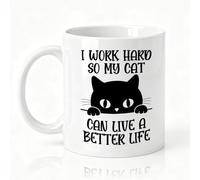 SRWNFOS Tasse en céramique avec inscription « I Work Hard So My Cat Can Live A Better Life » pour les propriétaires d'animaux de compagnie, cadeau de remerciement pour ami, famille, collègue, amateur