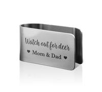 SRWNFOS Watch Out for Deer Clip de pare-soleil en acier inoxydable gravé pour voitures, accessoires de voiture conducteur, rappel de conduite sûre pour fils et filles, cadeaux sûrs de la part de maman