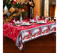SRXWO Nappe de Noël, 180 x 150 cm Nappes Noël Rectangulaire Couverture Table Noel Rouge à Manger, Grands Chemins Dîner Lavables pour Décorations Jardin