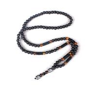 SRZR Collier en Pierre d'oeil De Tigre Naturel Vintage, Collier Pendentif Tête De Bouddha en Perles De Lave Noire for Hommes Bijoux Hnadmade, 70CM