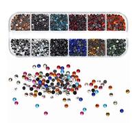 SS10 Lot de 2160 strass en cristal à dos plat pour loisirs créatifs, vêtements, chaussures, sacs, ongles, 12 couleurs SS10 avec boîte en plastique transparent