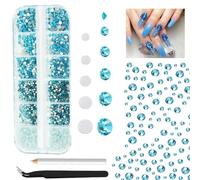 SS5-SS10 Lot de 2 200 strass en cristal pour ongles Bleu eau pour ongles de formes assorties avec pierres rondes à dos plat, cristaux pour nail art, fournitures pour le