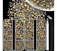 SS6-SS30 Ensemble de strass thermocollants dorés à dos plat avec outils pour couture et décoration de vêtements, chaussures, sacs