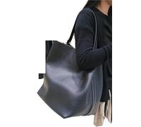 Ssac a Main Cuir Sac à bandoulière grande capacité for femme, texture givrée, fourre-tout de transport, pochette seau en cuir vache(Black,L40cm W20cm H28cm)