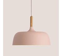 SSBHDM Suspension en Forme de Bol Abat-Jour E27 Vis Suspension à Une tête Japonais Simple Métal Lustre en Bois Salon Cuisine Île Chambre Luminaires décoratifs