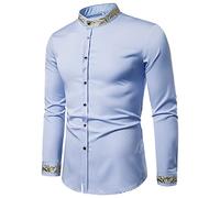 SSBZYES Chemises pour Hommes à Col Montant De Couleur Unie Manches Longues Brodées La Mode Motif Broderie Henley Tops Décontractés, XL