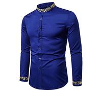SSBZYES Chemises pour Hommes à Col Montant De Couleur Unie Manches Longues Brodées La Mode Motif Broderie Henley Tops Décontractés, L