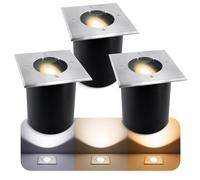 SSC-LUXon JUAVI Lot de 3 spots encastrables au sol orientables IP67 - LED GU10 3 W 3 couleurs de lumière réglables 3 CCT Spot de sol carré praticable 230 V