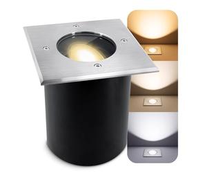 SSC-LUXon JUAVI Spot encastrable au sol extérieur orientable IP67 - Avec LED GU10 6 W blanc chaud 230 V - Spot de sol praticable carré inoxydable