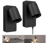 SSC-LUXon NERU applique murale interieure orientable noire avec interrupteur USB GU10 lampe de chevet murale lot de 2 230V
