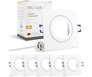 SSC-LUXon QW-2 Spot Encastrable Carré Blanc Mat IP44 - Lot de 6 Spots GU10, Compatible Module LED, Découpe 57-80mm, Salle de Bain & Cuisine