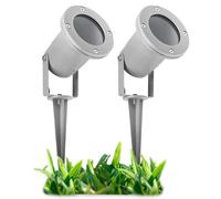 SSC-LUXon spot de jardin extérieur argent sur piquet IP65 avec câble Schuko | Résistant aux intempéries selon la norme IP, robuste et durable, idéal pour l'entrée, la terrasse et les allées.
