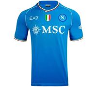 SSC Napoli Maglia Gara Home 23/24, Ea7, Prodotto Ufficiale, Scudetto Tricolore, Dry Touch, Slim Fit, XXL T-Shirt, Bleu Ciel