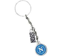 SSC Napoli Porte-clés en métal émaillé avec logo blanc sur fond bleu clair et pendentif