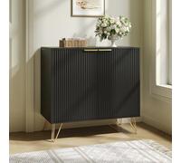 Sscaktu Armoire de rangement cannelée, buffet à 2 portes, meuble d'appoint moderne en bois avec étagères réglables, table console pour salon, couloir, entrée, noir