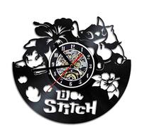 SSCLOCK Horloge Murale décorative pour Enfants Stitch Stickers Vinyle Record Clocks Wall Watch Cadeau d'anniversaire pour Enfants
