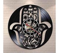 SSCLOCK Horloge Murale en Vinyle Noël Magique Mandala Main Mur Art déco Horloge Murale Disque Vinyle Horloge Murale mère juive Cadeau Mauvais œil Art déco Horloge