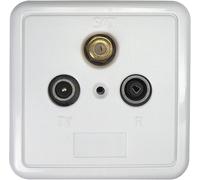 SSD 2-00 prise murale terminale 3 Sorties TV SAT Radio pour commutateur multiple avec plaque et cadre blanc