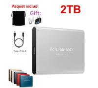 SSD 2T Disque Dur Externe Portable HDD Argent avec OTG Adaptateur Type-C USB + Pochette de Stockage en Tissu