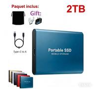 SSD 2T Disque Dur Externe Portable HDD Bleu avec OTG Adaptateur Type-C USB + Pochette de Stockage en Tissu