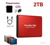 SSD 2T Disque Dur Externe Portable HDD Rouge avec OTG Adaptateur Type-C USB + Pochette de Stockage en Tissu