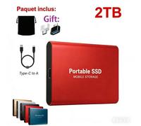 SSD 2T Disque Dur Externe Portable HDD Rouge avec OTG Adaptateur Type-C USB + Pochette de Stockage en Tissu